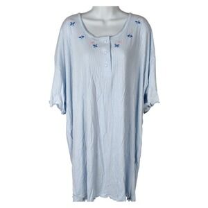 Intimates Blue Ribbed Floral Henley‎ Nightgown vintage 90's coquette soft girl